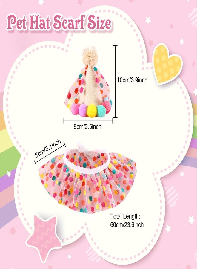 Kunyeah Pet Birthday Hat Scarf Set Puppy Princess Costumes Cute Lace Cat Outfit Dog Colorful Dots Bandana Pom-pom Cone Hat Cat Happy Birthday Decorations Pet Party Supplies - Image 2